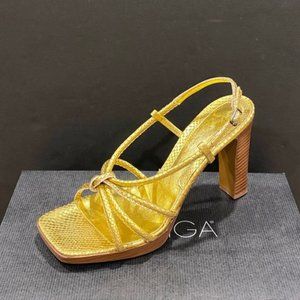 Via Spiga V-Tripod Gold Metallic Python Sandals Heels Pumps Shoes 7.5 New